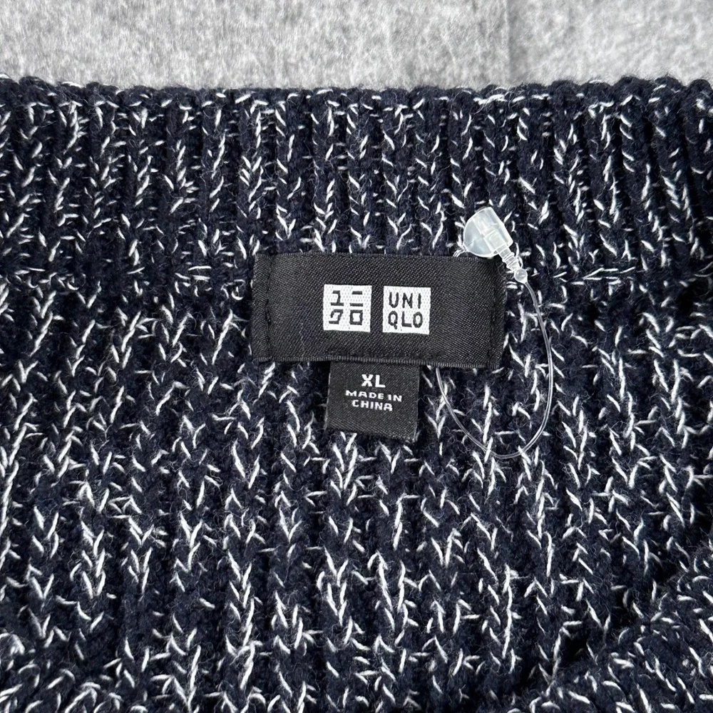 Uniqlo Mens XL Navy Blue Marled Chunky Knit Crew Neck Sweater 413061 - Picture 4 of 7
